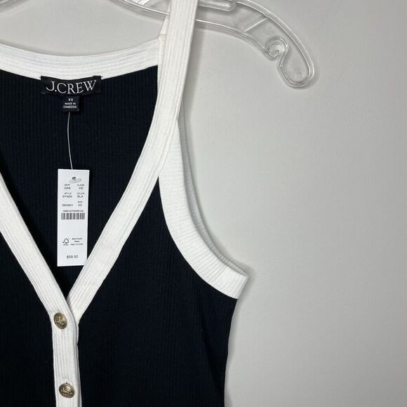 J.CREW Lady Tank Top Women XS Ribbed NEW Black Button Front BY420 - Picture 2 of 10